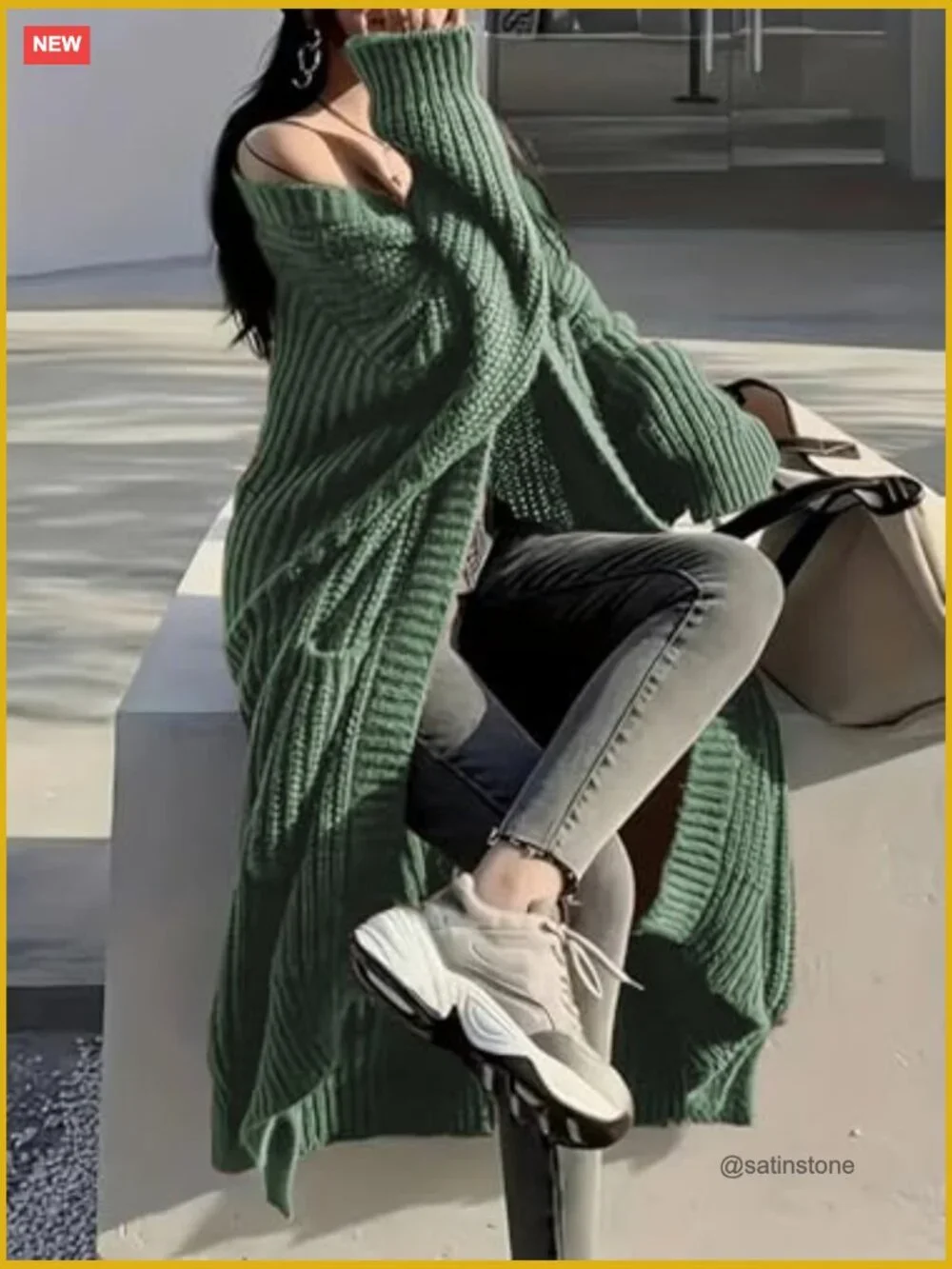 Long Open Front Cardigan Sweater Duster with Pockets Chunky Cable Knit - Picture 4 of 7